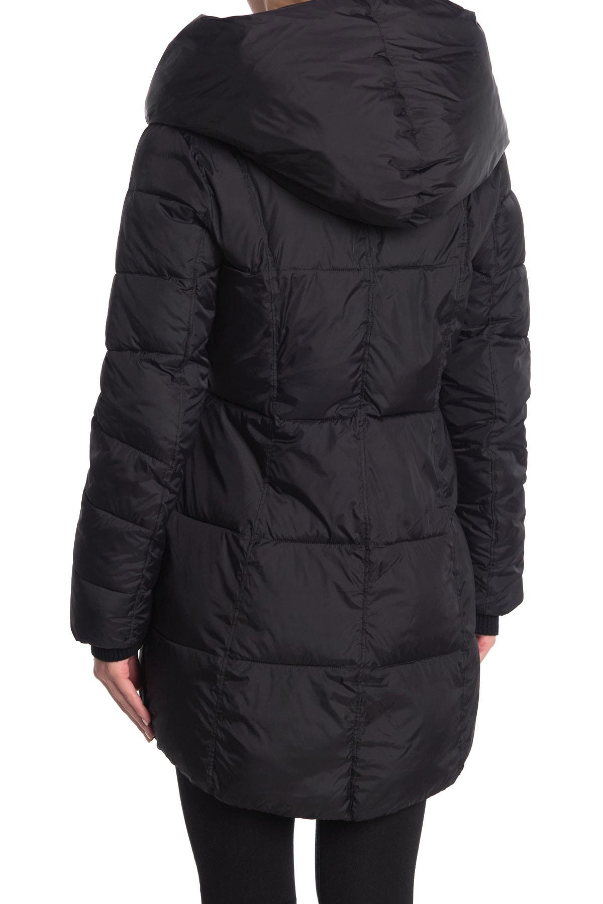 French Connection Womens Asymmetrical Hem Coat with Faux Leather Contrast French Connection Womens Asymmetrical Hem Coat with Faux Leather Contrast